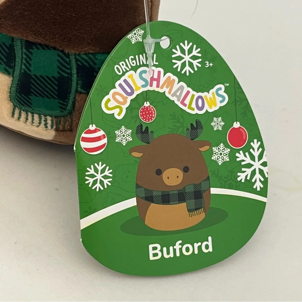 Squishmallows Small Christmas Ornament Plush Buford Moose Green Scarf With Tags